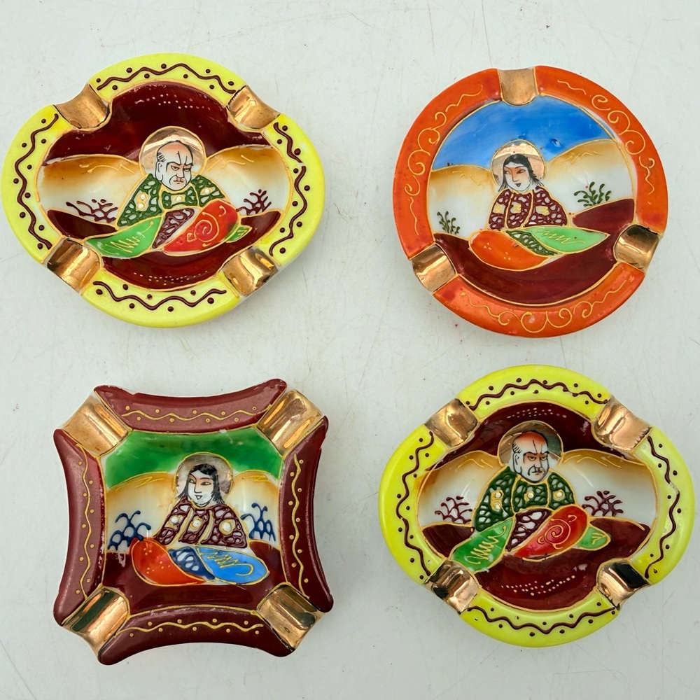 Vintage Japan Satsuma Moriage Ashtrays Set of 4 | Immortals Figures